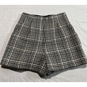 Sandro Paris Wool Plaid High Waist Shorts Zipper Front Size 36 (Small) EUC!